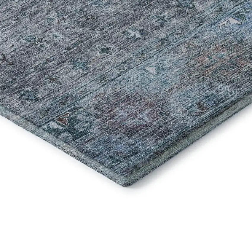Blue And Gray Tribal Washable Area Rug With UV Protection Photo 8