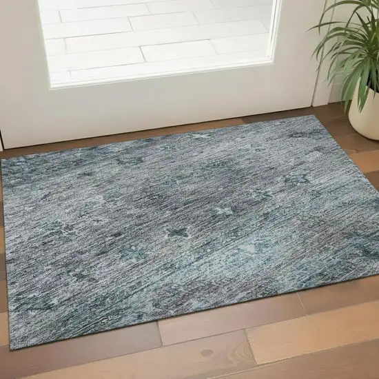 Blue And Gray Tribal Washable Area Rug With UV Protection Photo 2