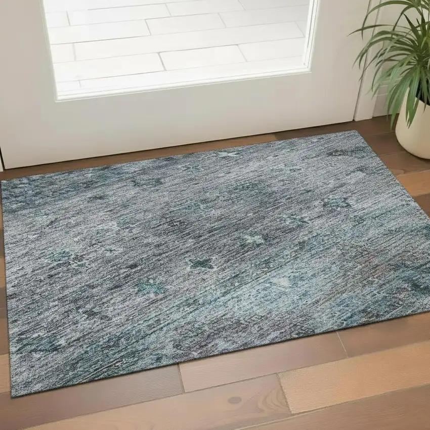 Blue And Gray Tribal Washable Area Rug With UV Protection Photo 2
