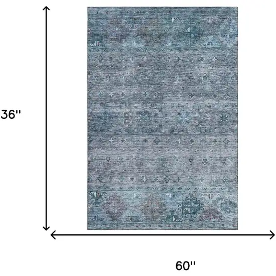 Blue And Gray Tribal Washable Area Rug With UV Protection Photo 3