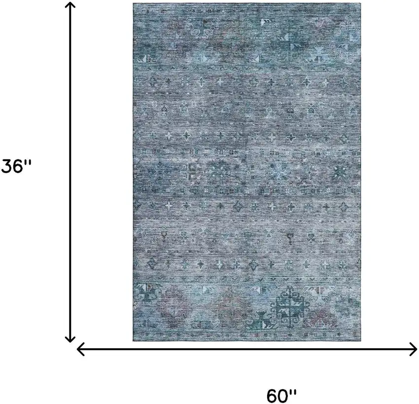 Blue And Gray Tribal Washable Area Rug With UV Protection Photo 3