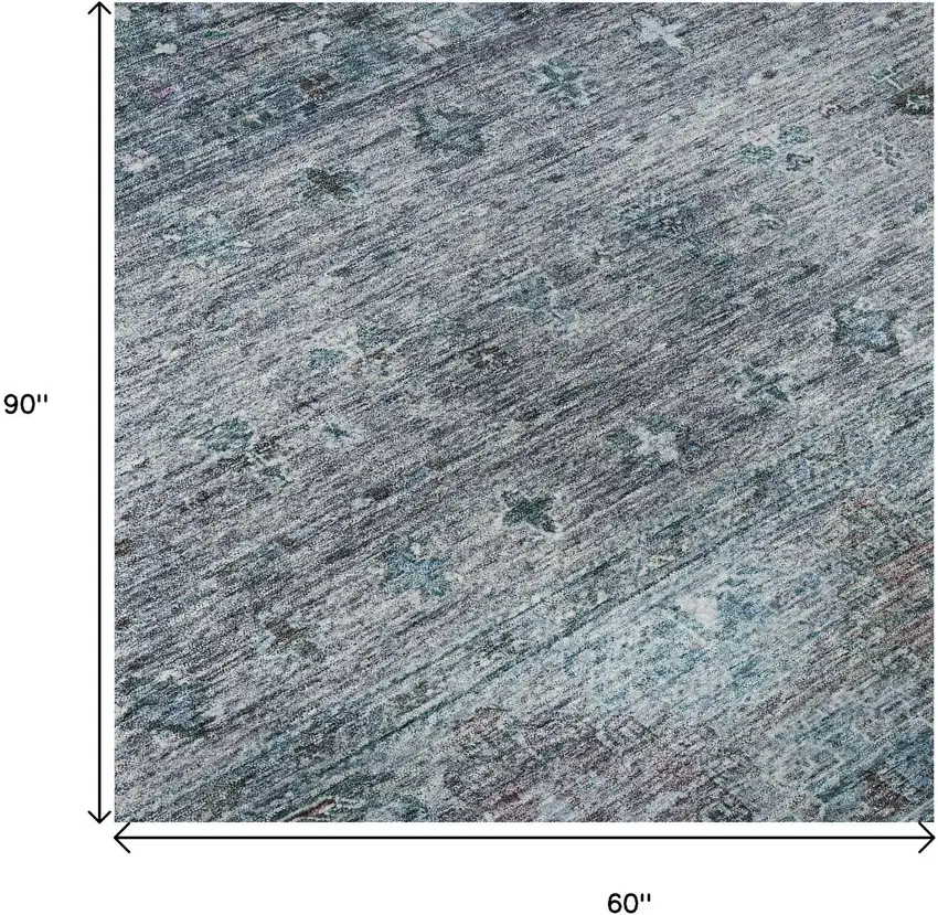 Blue And Gray Tribal Washable Area Rug With UV Protection Photo 9