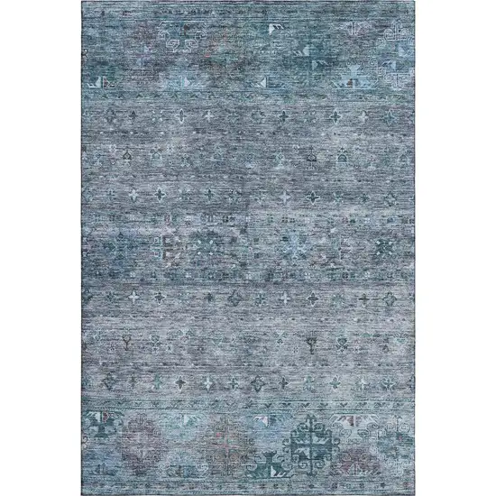 Blue And Gray Tribal Washable Area Rug With UV Protection Photo 5