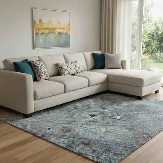 Blue And Gray Tribal Washable Area Rug With UV Protection Photo 2