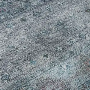 Photo of Blue And Gray Tribal Washable Area Rug With UV Protection