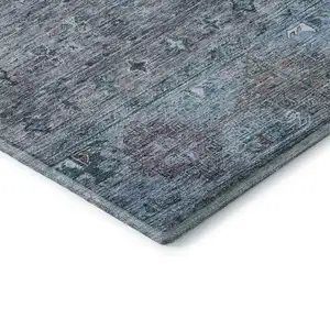 Photo of Blue And Gray Tribal Washable Area Rug With UV Protection