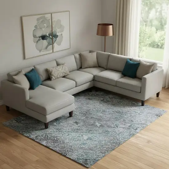 Blue And Gray Tribal Washable Area Rug With UV Protection Photo 2