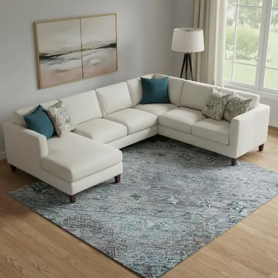 Blue And Gray Tribal Washable Area Rug With UV Protection Photo 2