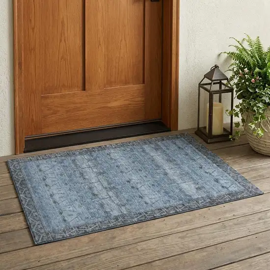 Blue And Gray Tribal Washable Indoor Outdoor Area Rug Photo 1
