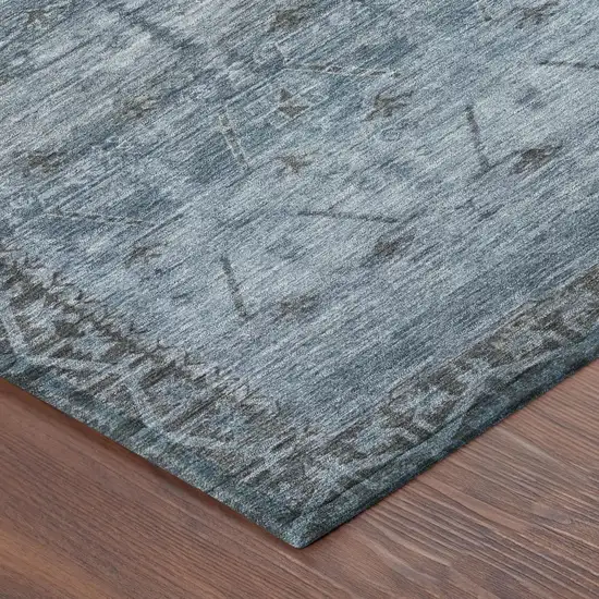 Blue And Gray Tribal Washable Indoor Outdoor Area Rug Photo 5