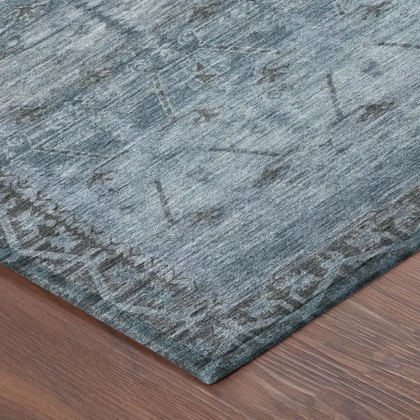 Blue And Gray Tribal Washable Indoor Outdoor Area Rug Photo 5