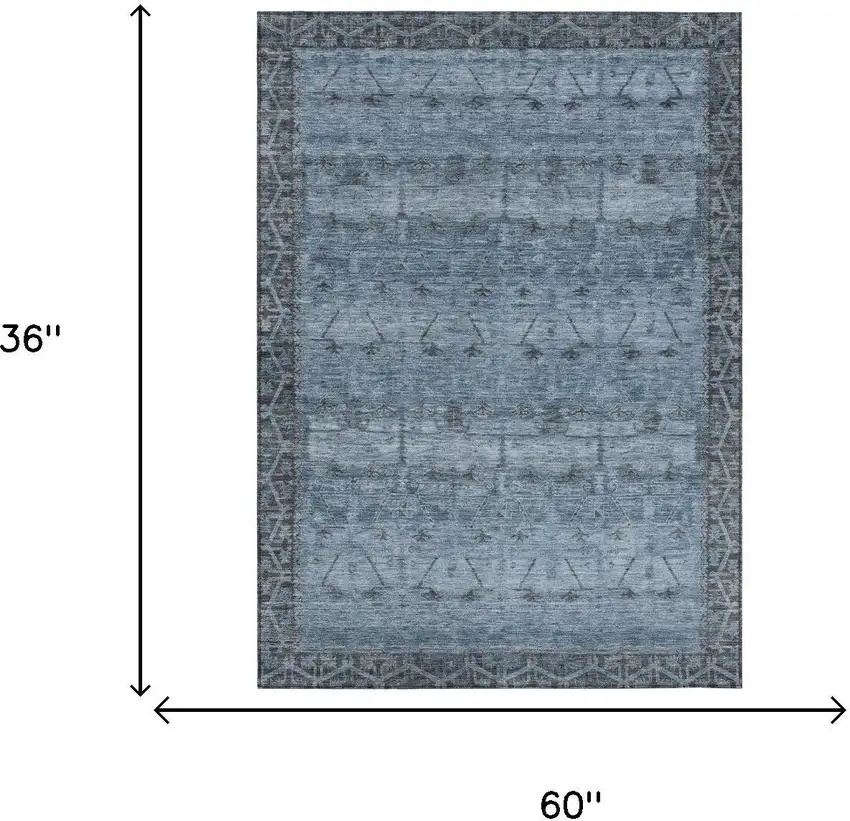 Blue And Gray Tribal Washable Indoor Outdoor Area Rug Photo 7