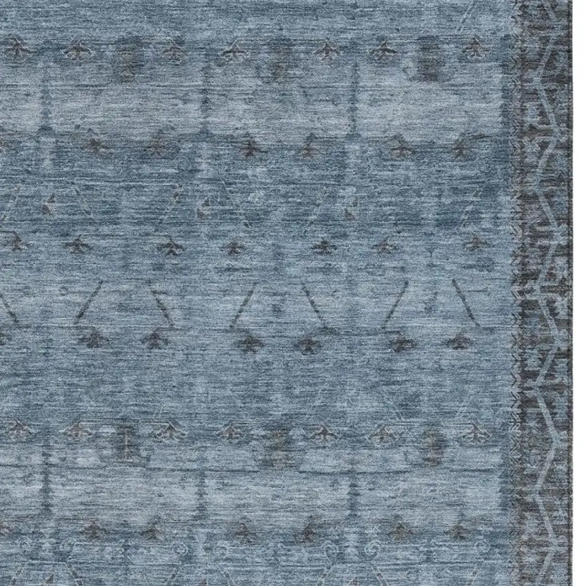 Blue And Gray Tribal Washable Indoor Outdoor Area Rug Photo 3
