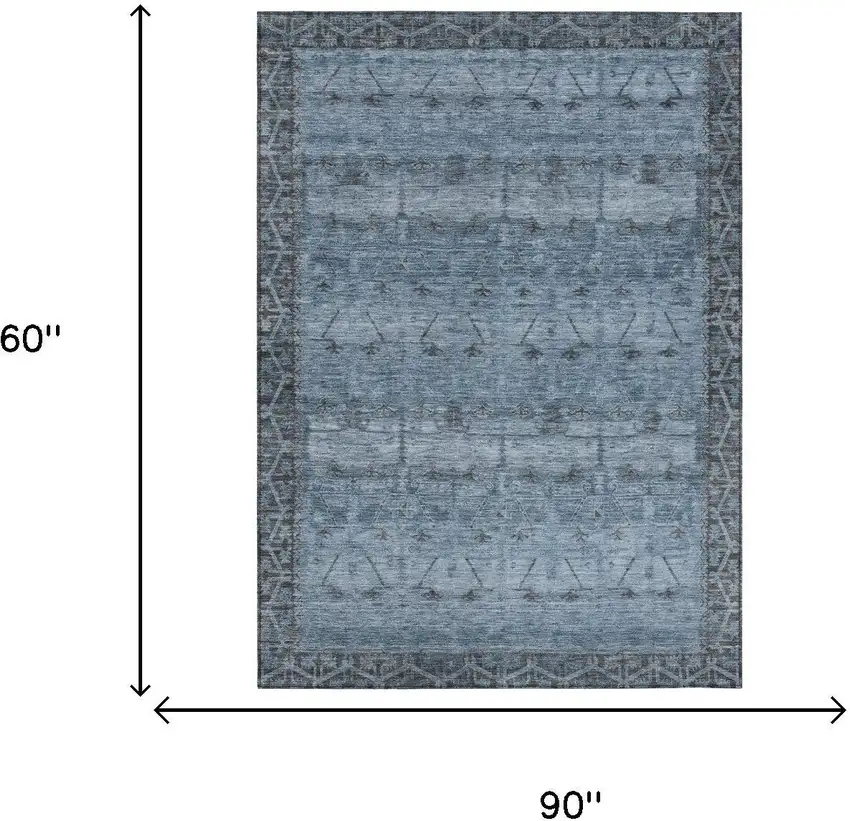 Blue And Gray Tribal Washable Indoor Outdoor Area Rug Photo 7