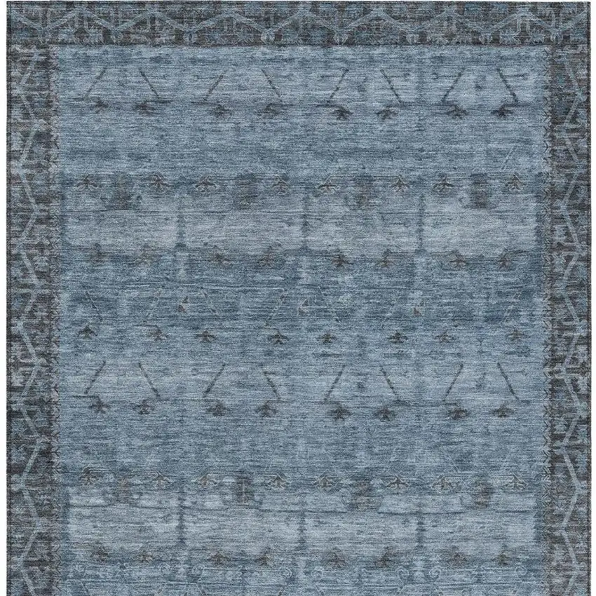 Blue And Gray Tribal Washable Indoor Outdoor Area Rug Photo 4