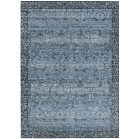 Blue And Gray Tribal Washable Indoor Outdoor Area Rug Photo 2
