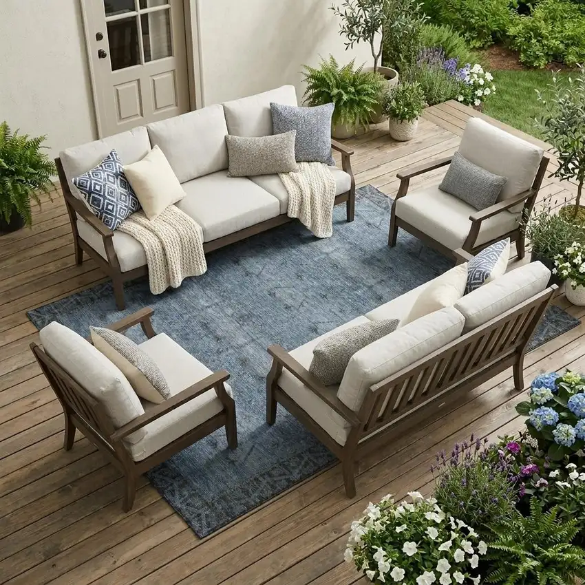 Blue And Gray Tribal Washable Indoor Outdoor Area Rug Photo 1