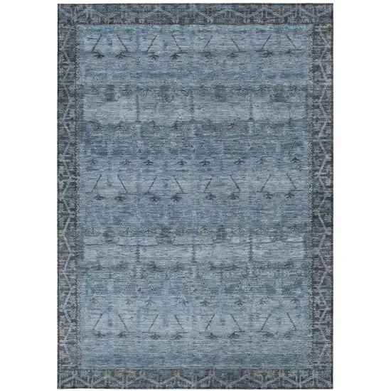 Blue And Gray Tribal Washable Indoor Outdoor Area Rug Photo 4