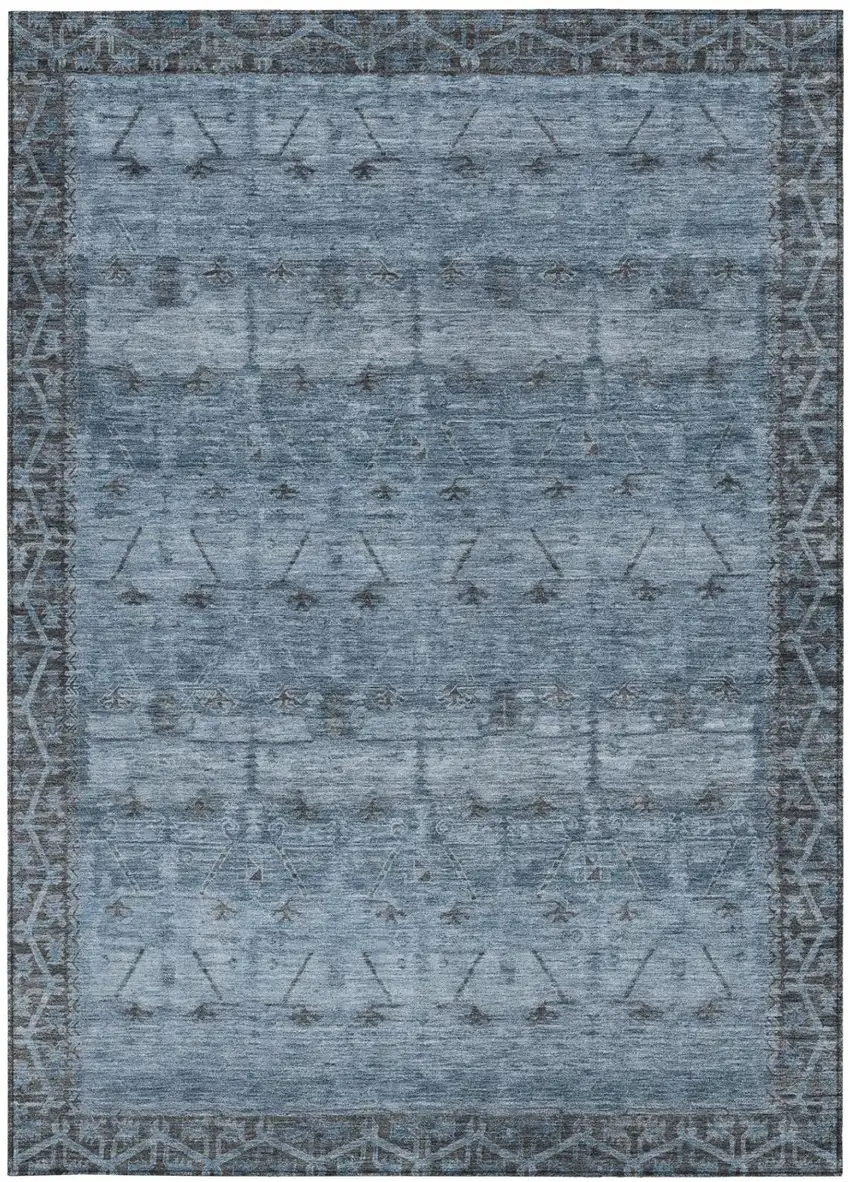 Blue And Gray Tribal Washable Indoor Outdoor Area Rug Photo 4