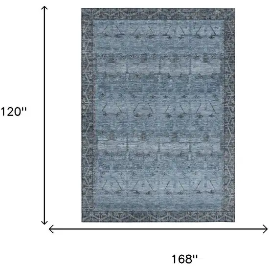 Blue And Gray Tribal Washable Indoor Outdoor Area Rug Photo 7