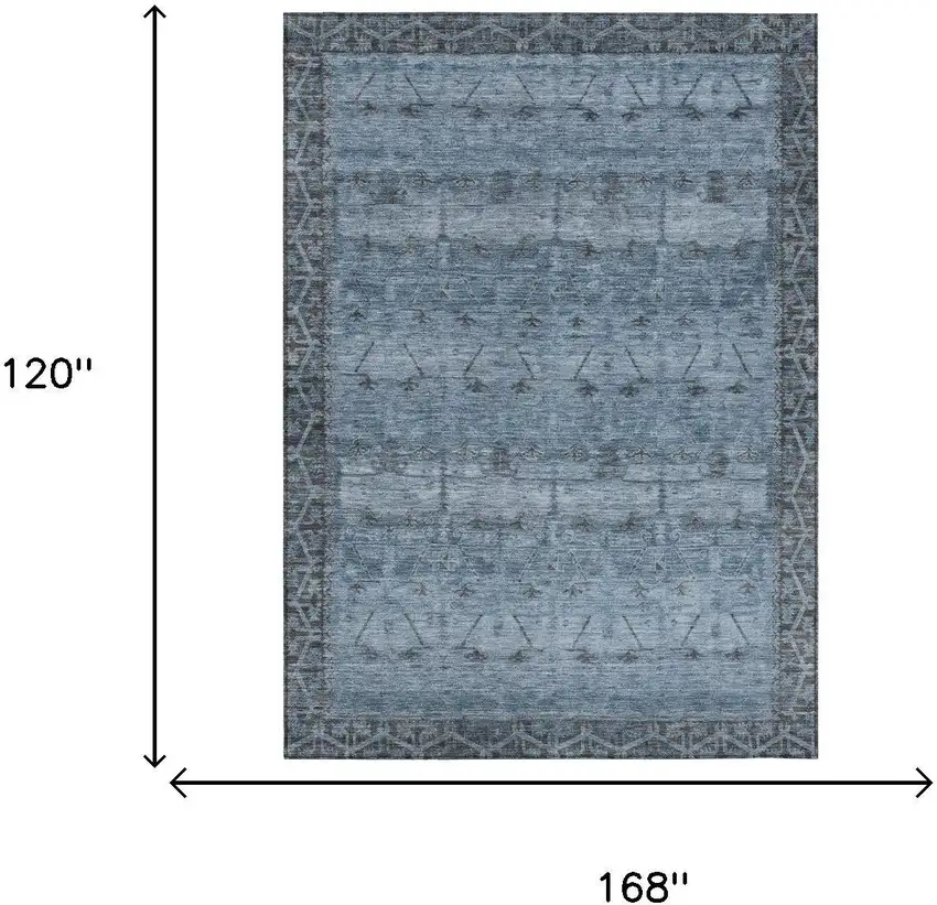 Blue And Gray Tribal Washable Indoor Outdoor Area Rug Photo 7