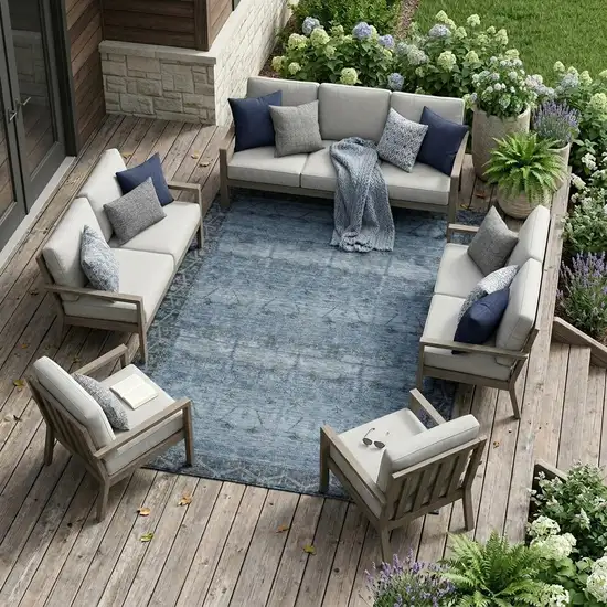 Blue And Gray Tribal Washable Indoor Outdoor Area Rug Photo 1