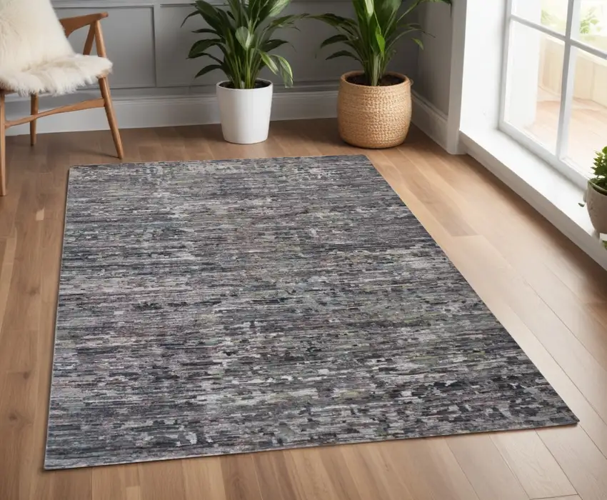 Blue and Gray Wool Abstract Hand Knotted Area Rug Photo 1