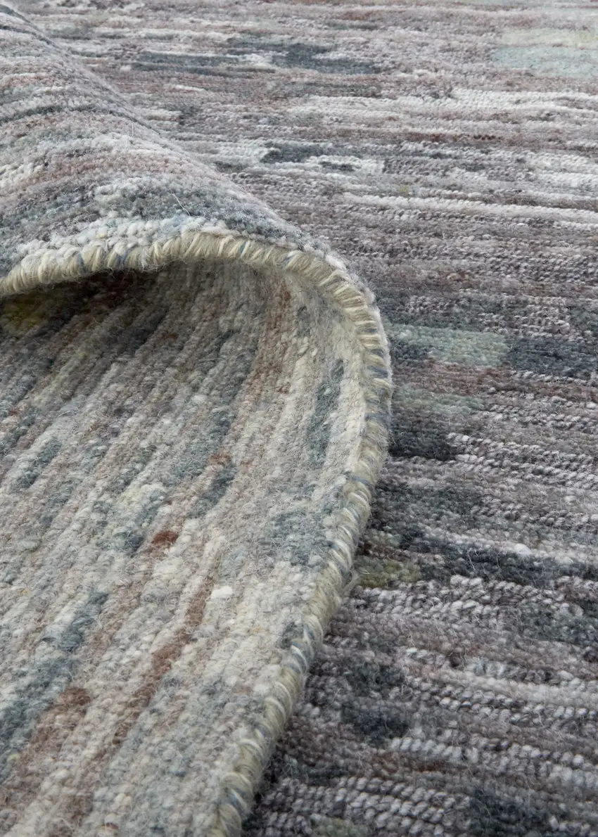 Blue And Gray Wool Abstract Hand Knotted Area Rug Photo 9