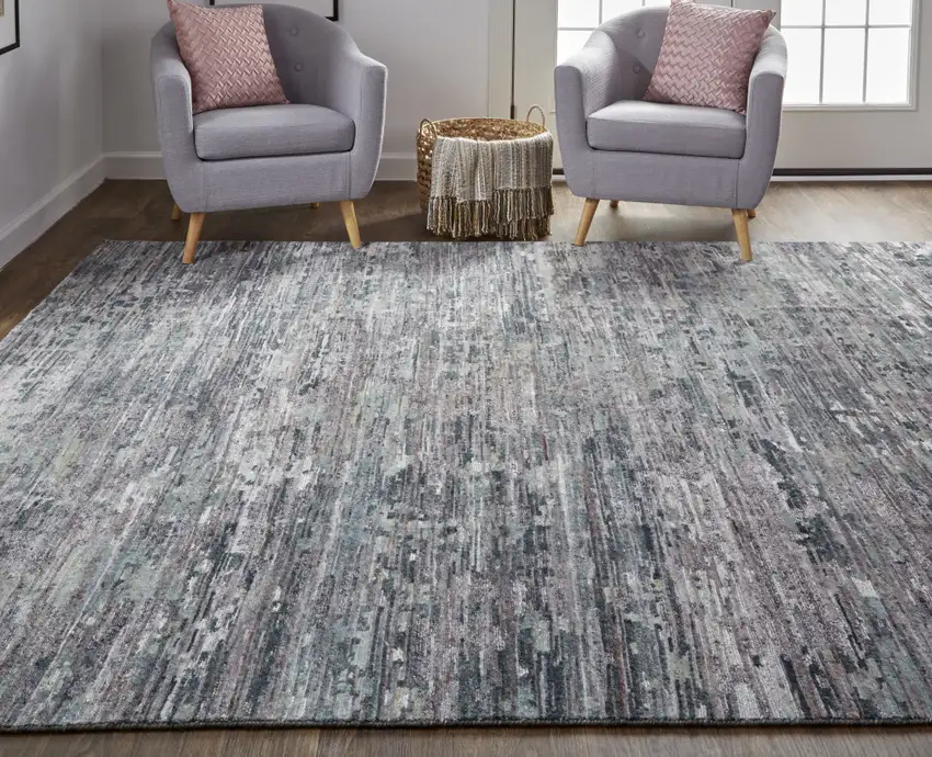 Blue And Gray Wool Abstract Hand Knotted Area Rug Photo 7