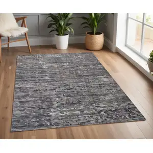 Photo of Blue And Gray Wool Abstract Hand Knotted Area Rug