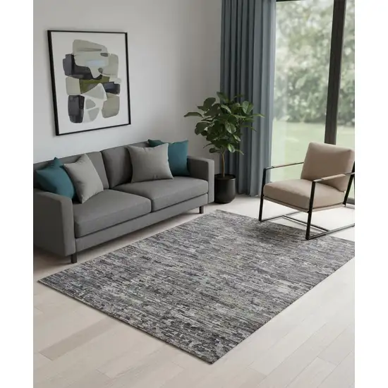 Blue And Gray Wool Abstract Hand Knotted Area Rug Photo 1