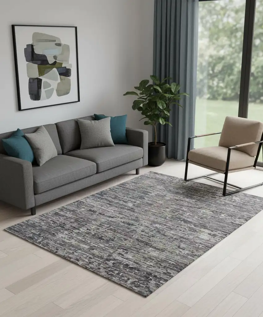 Blue And Gray Wool Abstract Hand Knotted Area Rug Photo 1