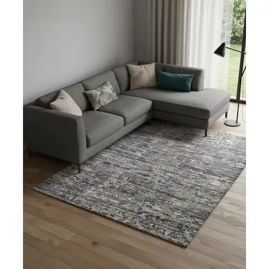 Blue And Gray Wool Abstract Hand Knotted Area Rug Photo 1