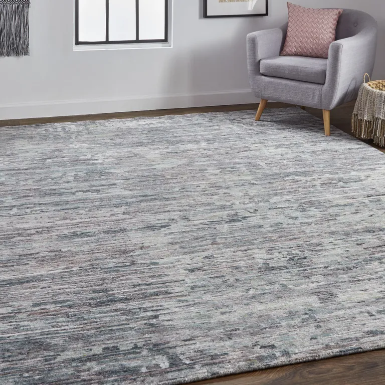 Blue And Gray Wool Abstract Hand Knotted Area Rug Photo 5