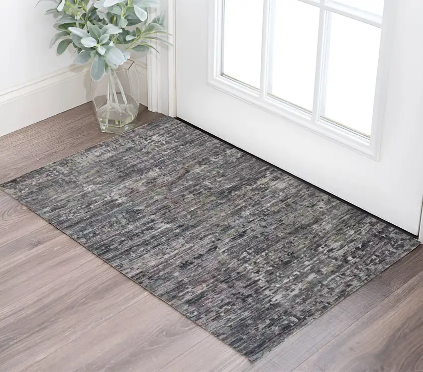 Blue and Gray Wool Abstract Hand Knotted Area Rug Photo 1