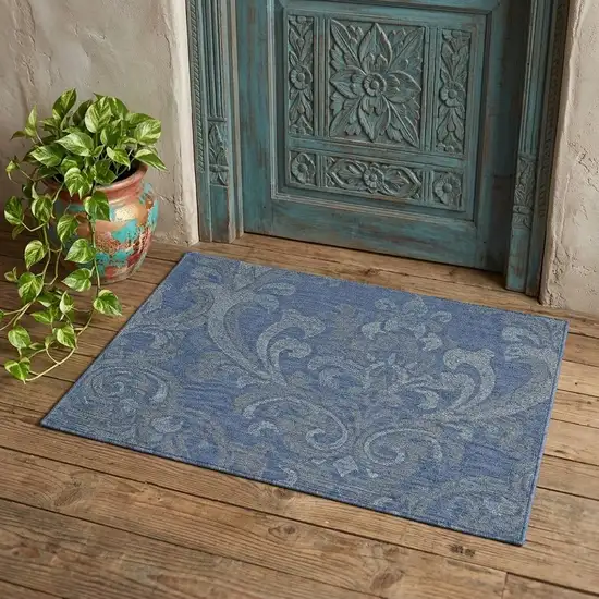 Blue And Gray Wool Floral Hand Tufted Area Rug Photo 1