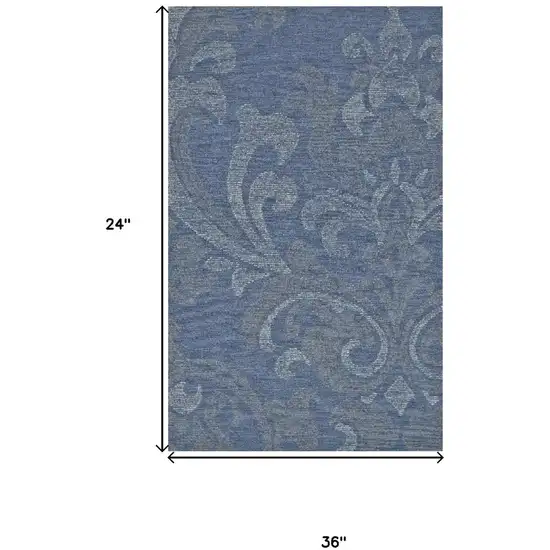 Blue And Gray Wool Floral Hand Tufted Area Rug Photo 5