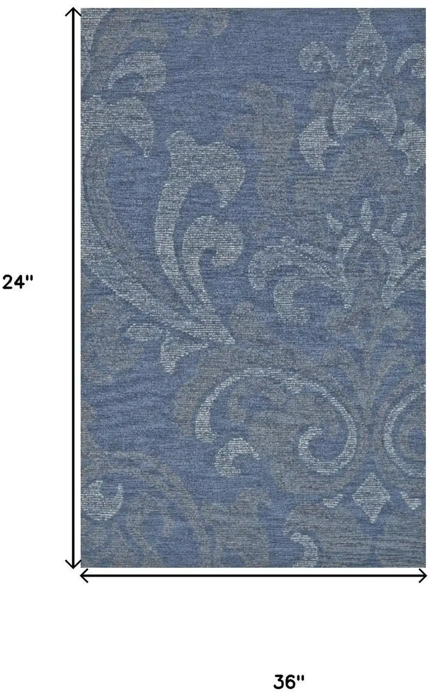 Blue And Gray Wool Floral Hand Tufted Area Rug Photo 5