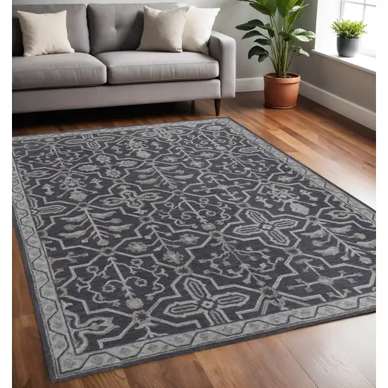 Blue Gray And Charcoal Wool Floral Hand Tufted Area Rug Photo 1