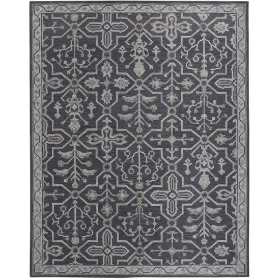 Blue Gray And Charcoal Wool Floral Hand Tufted Area Rug Photo 2