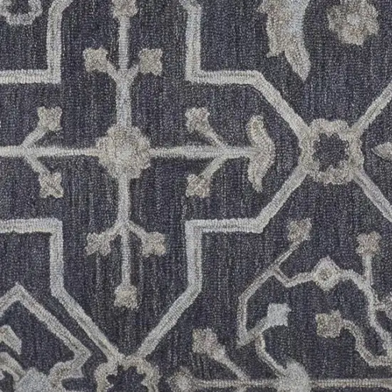 Blue Gray And Charcoal Wool Floral Hand Tufted Area Rug Photo 6