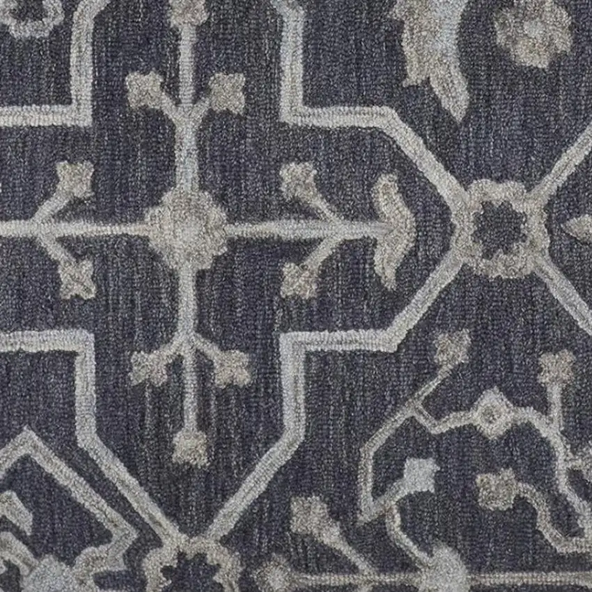 Blue Gray And Charcoal Wool Floral Hand Tufted Area Rug Photo 6