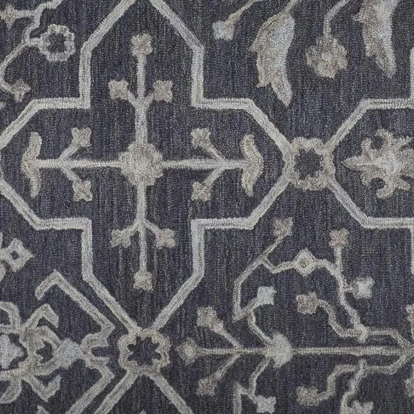 Blue Gray And Charcoal Wool Floral Hand Tufted Area Rug Photo 4