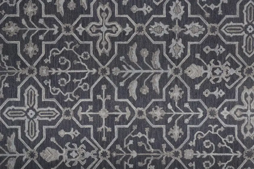 Blue And Gray Wool Floral Tufted Handmade Stain Resistant Area Rug Photo 9