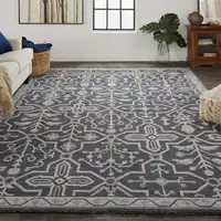 Photo of Blue And Gray Wool Floral Tufted Handmade Stain Resistant Area Rug