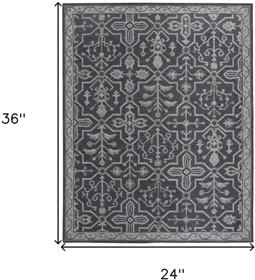 Blue And Gray Wool Floral Tufted Handmade Stain Resistant Area Rug Photo 3