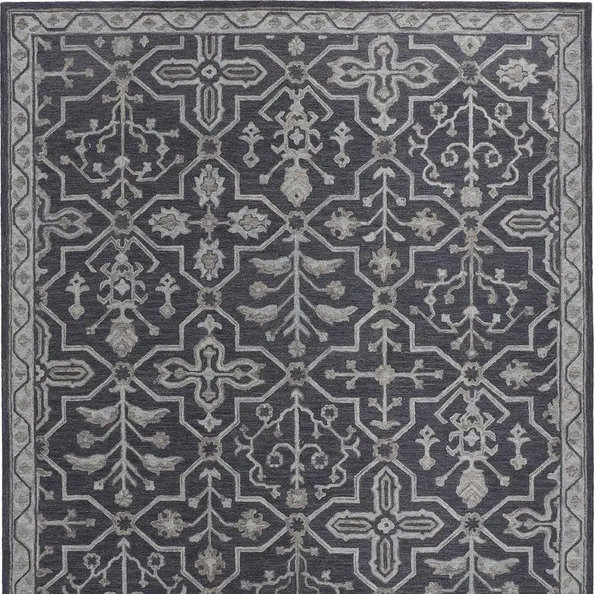 Blue And Gray Wool Floral Tufted Handmade Stain Resistant Area Rug Photo 6