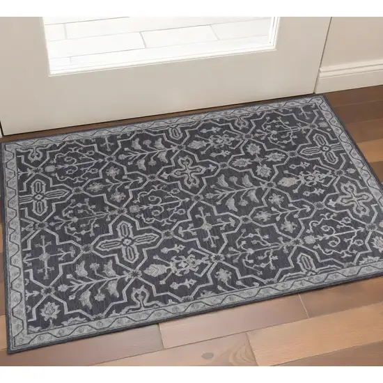 Blue Gray And Charcoal Wool Floral Hand Tufted Area Rug Photo 1
