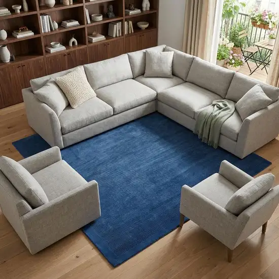 Blue And Gray Wool Hand Knotted Area Rug Photo 1