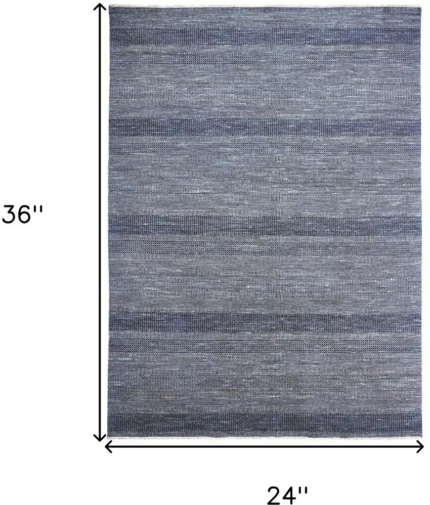 Blue And Gray Wool Striped Hand Knotted Area Rug Photo 7
